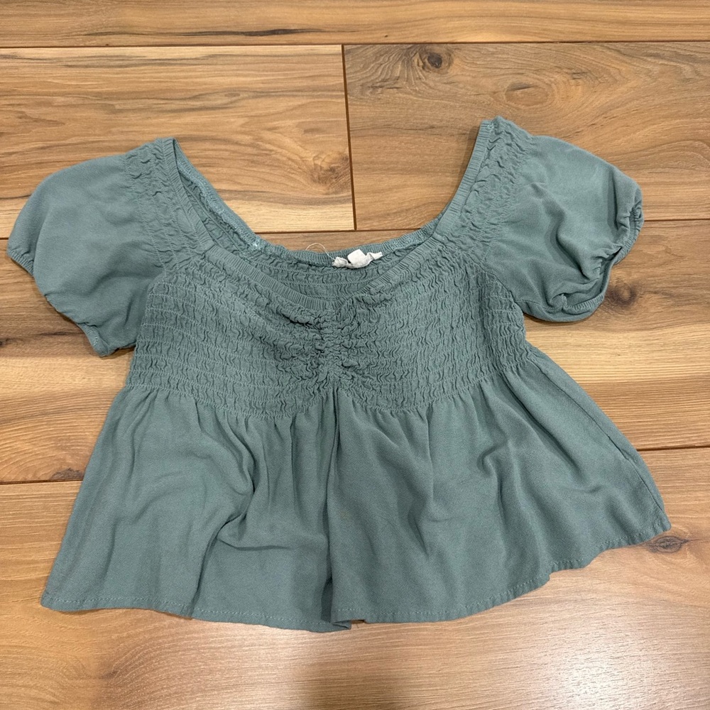 La Hearts Teal Smocked Blouse